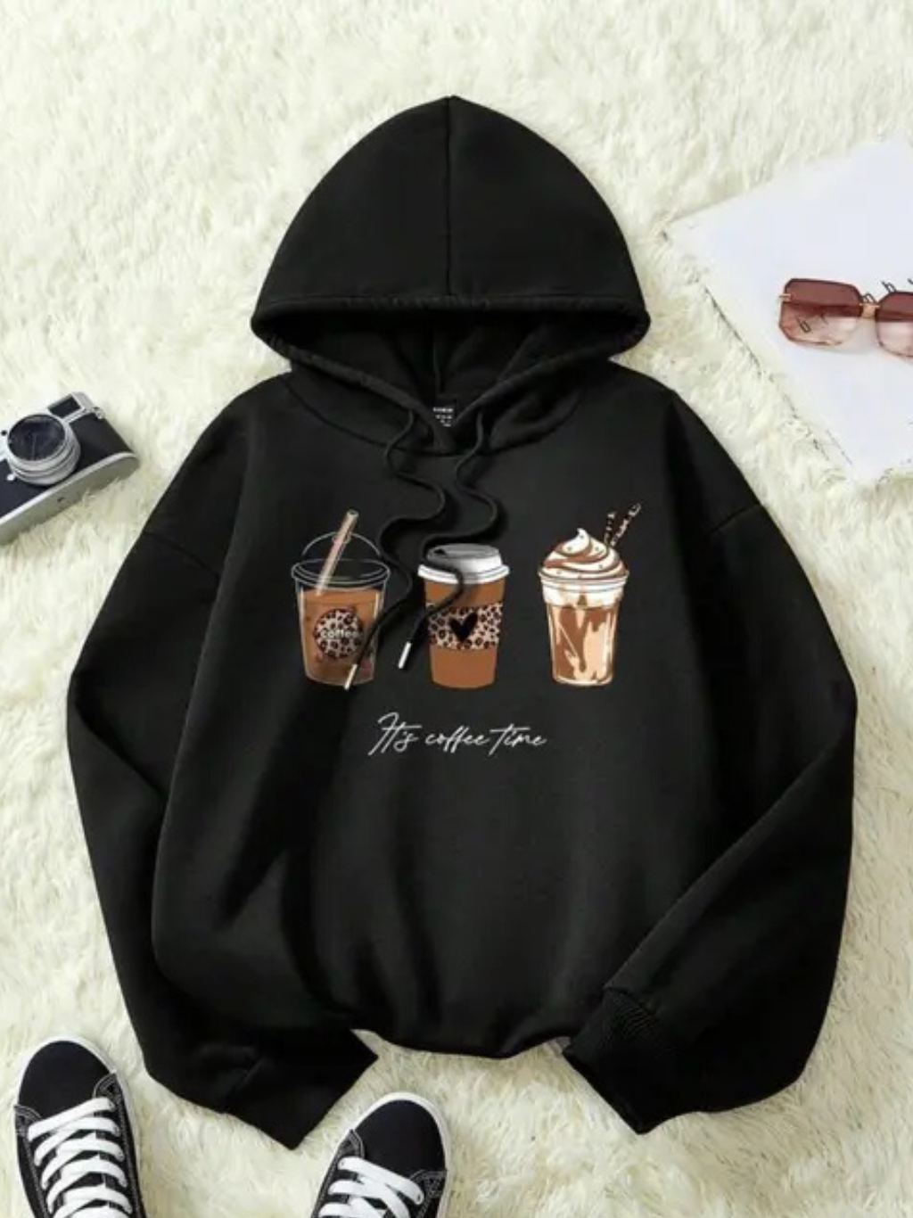 Coffee Printed Huddy For Girls