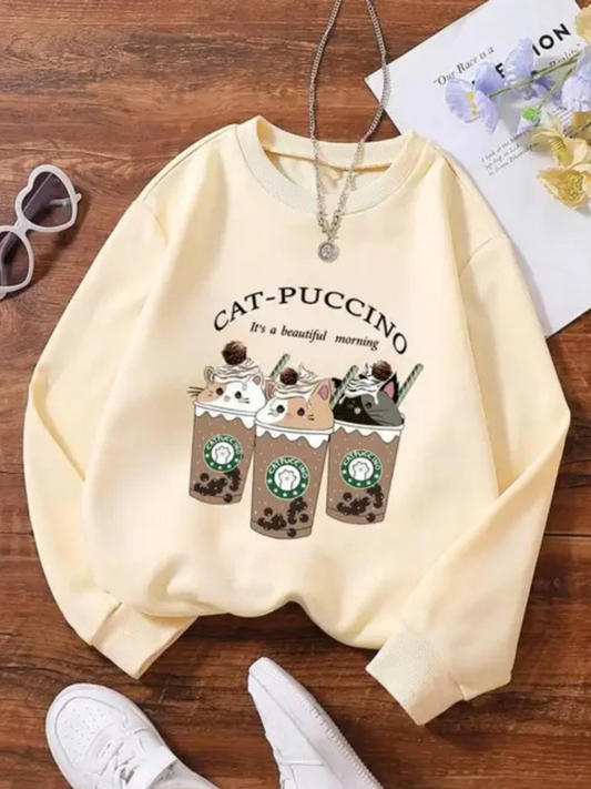 Grils' casual cartoon Printed Round Neck Sweatshirt